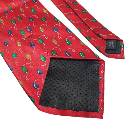 Red Holidays Lights Pattern Silk Necktie Christmas Lights Party Santa Caroling - Picture 5 of 5
